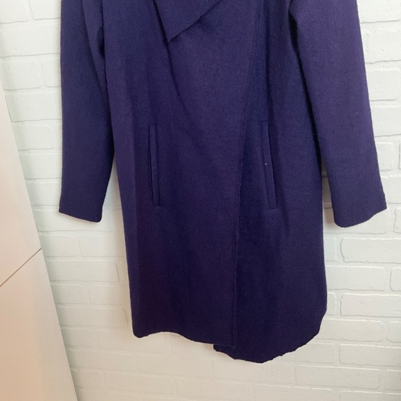 Linea Domani Jacket Cape 100% Boiled Wool High neck Deep Purple Pockets Sz S - Picture 8 of 16